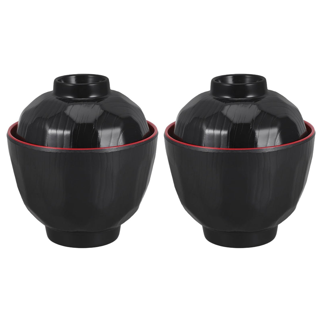 Supvox Japanische Reisschalen mit Deckel 2 Stück 180ml aus Kunststoff | Schwarz, Mikrowellengeeignet