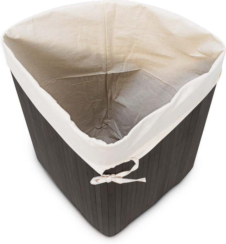Relaxdays Eckwäschekorb Bambus, faltbare Wäschebox 60 l, platzsparend, Wäschesack Baumwolle, 65 x 49