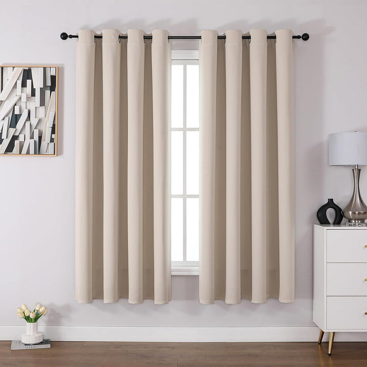 CUCRAF Ösen Kurze Vorhänge Fensterbehandlung Verdunkelungsvorhänge Raumdekoration - H175 x B140cm Be