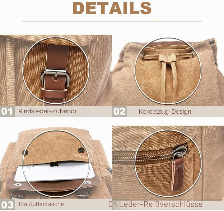 Leinwand Rucksack Jahrgang für Laptop Tagesrucksack Wandern Reisen Grosse Kapazität Tasche Unisex Br