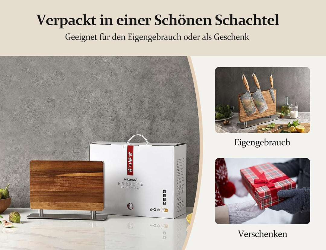 HEZHEN Magnetischer Messerhalter Holz, Doppelseitiger Starker Magnet Akazienholz Messerblock, mit Ed