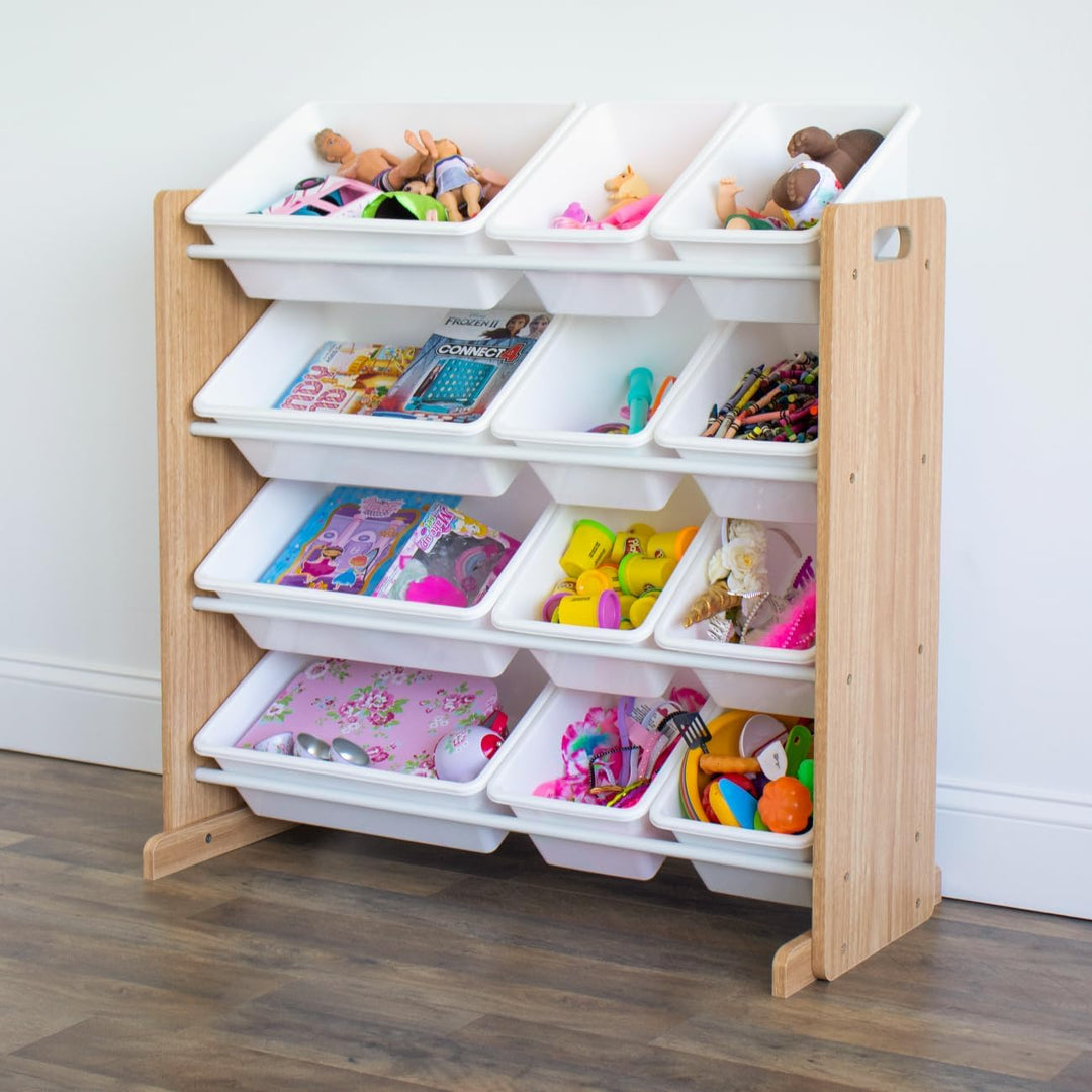 Humble Crew WO70526 Kinderregal - Spielzeugregal-Organizer aus Holz mit 12 Aufbewahrungsboxen, Natur