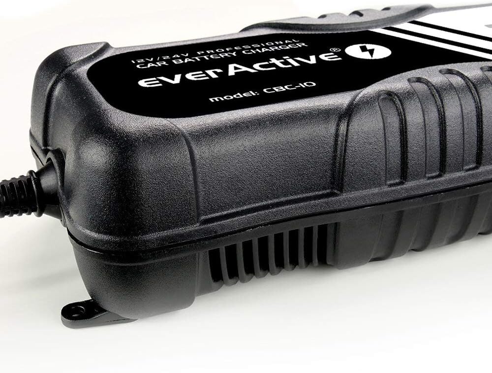 everActive KFZ Motorrad Ladegerät, 12V 24V, Spannung 10A, vollautomatisch, schnell, LED-Anzeige, Mik