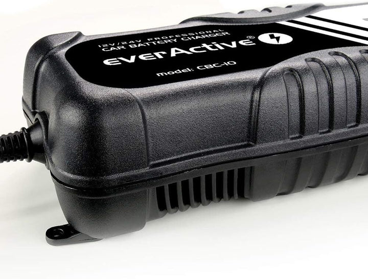 everActive KFZ Motorrad Ladegerät, 12V 24V, Spannung 10A, vollautomatisch, schnell, LED-Anzeige, Mik
