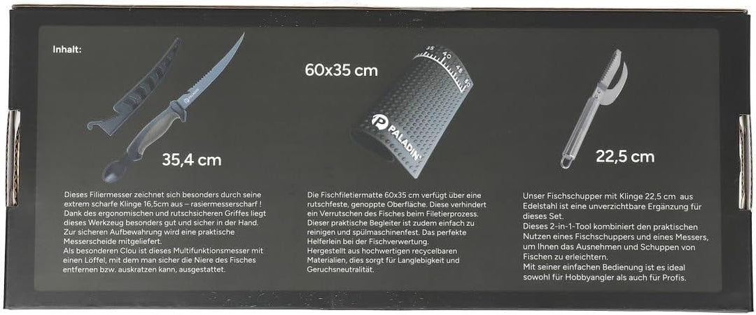 Paladin Ausnehm- und Filetier-Set Filetiermesser mit Auskratzer + Anti-Rutsch Matte + Fischschupper