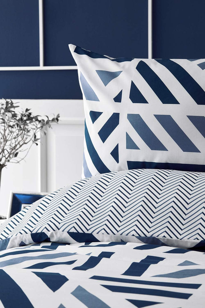 Nautica Home Orion_Bettwäsche Set_hochwertiger Renforce%100 Baumwolle Blau, weiss 155X220 + 80X80+ K