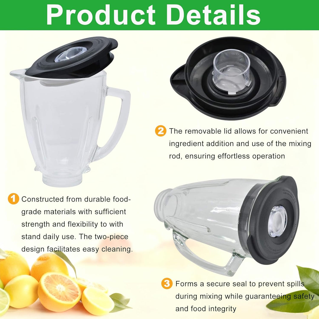 Ersatz Kompatibel mit Oster und Osterizer Standmixer, Runder Glaskrug 6 Tassen 1,5L mit Deckel Kompa
