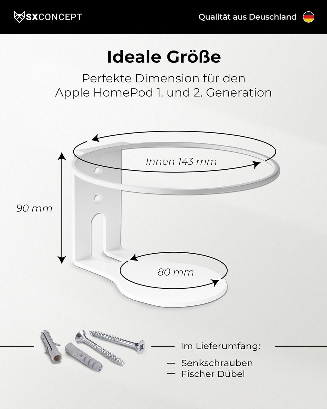 Homepod Wandhalterung | für Apple Homepod und Homepod 2 | optimale Raumoptik & platzsparend | Gerade