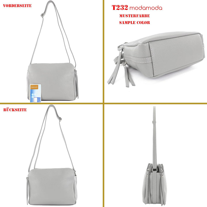 modamoda de - T232 - ital. Damen Umhängetasche Leder Medium Blassbraun, Blassbraun