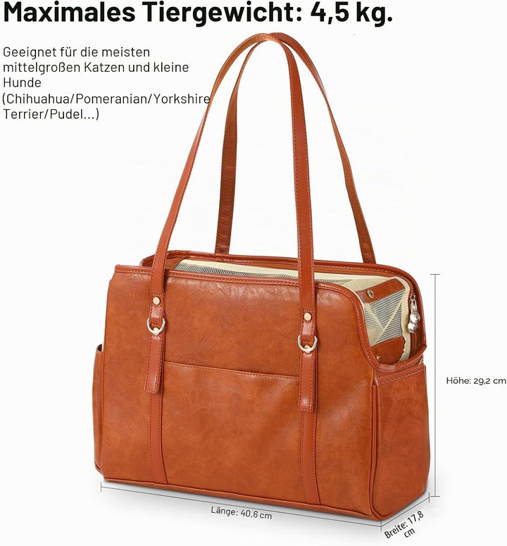Hundetragetasche, modische Leder-Haustier-Tragetasche mit Taschen, von Fluggesellschaften zugelassen