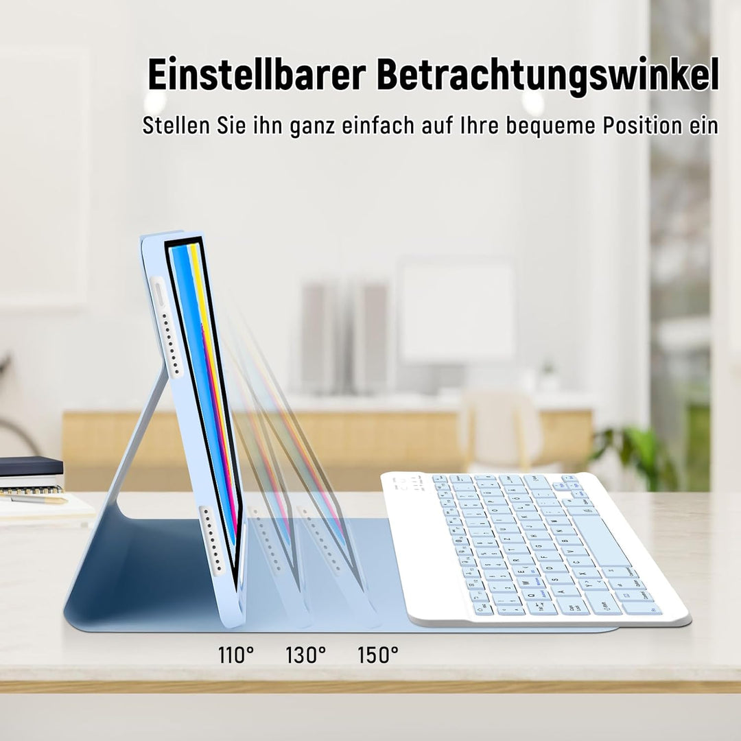 Lielax Hülle Tastatur für iPad (A16) 11./10. Generation (2025/2022), (11/10.9 Zoll), QWERTZ Layout K