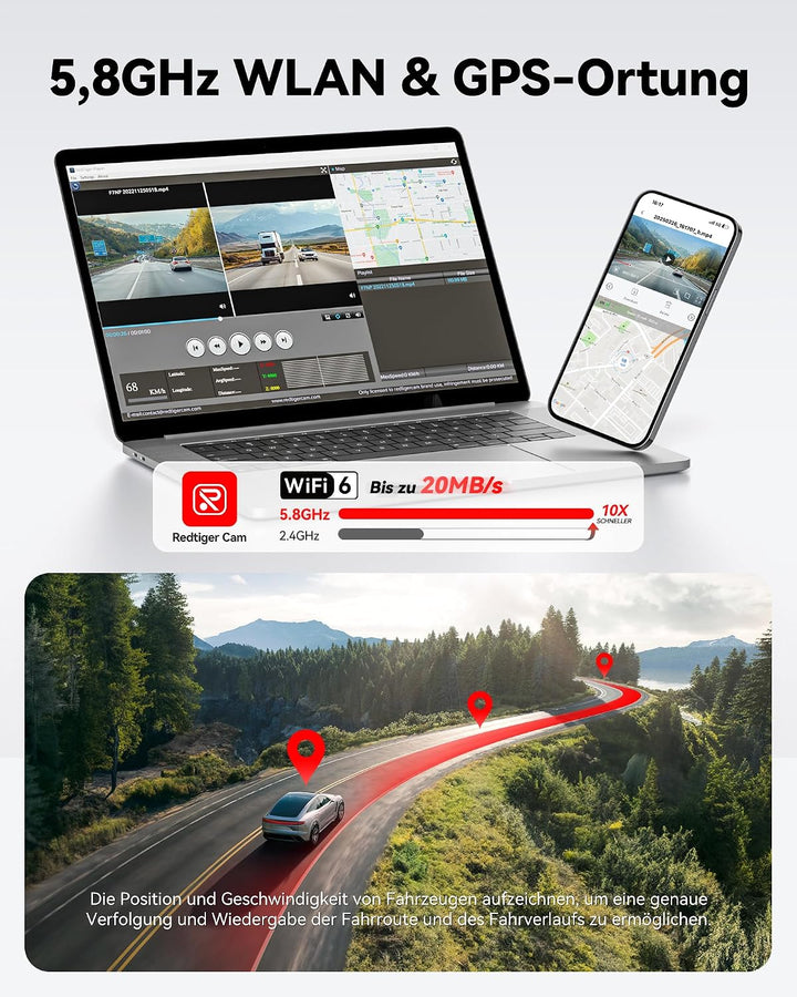 REDTIGER Dashcam Auto Vorne Hinten 4K/2,5K Mit GPS WiFi Dash Cam Auto Dashboard Recorder mit 3,16" I