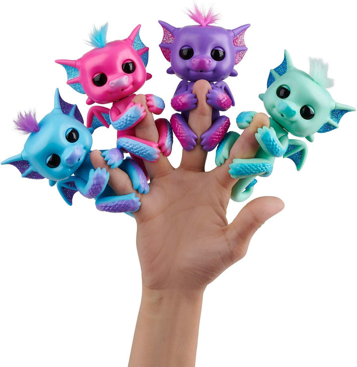 WowWee Fingerlings Drache pink mit blauem Glitzer Sandy - 3583 / interaktives Spielzeug, reagiert au