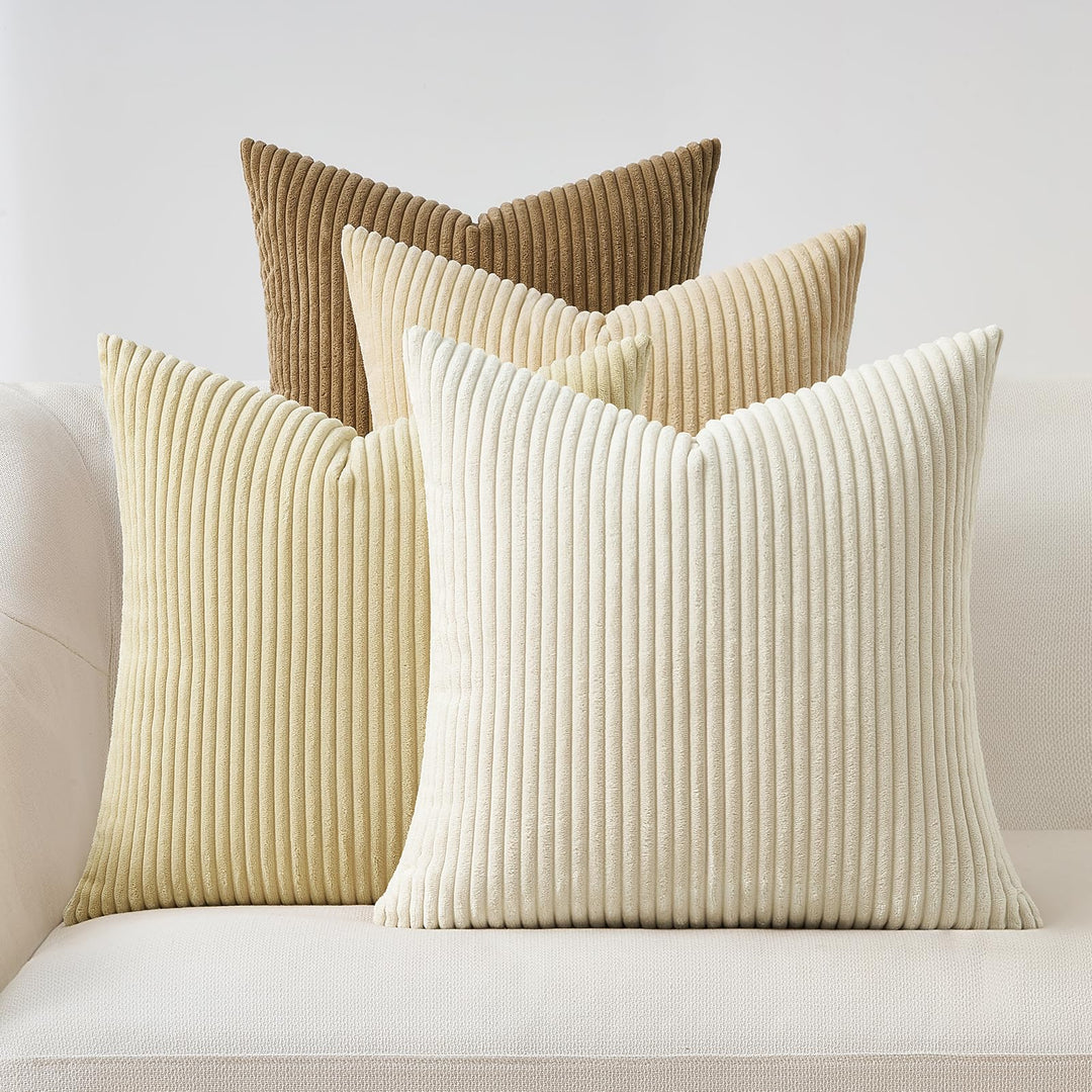 Topfinel Kissenbezug 40x40 cm Beige 4er Set Kordsamt Kissenbezüge Kissenhülle Dekokissenbezug Sofaki