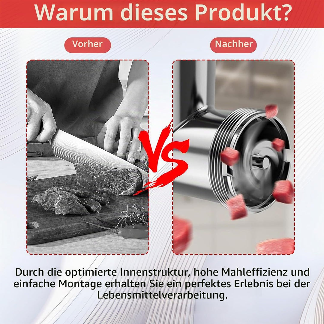 Fleischwolf Aufsatz, Kitchen Aid Zubehör aus Edelstahl mit 4 Mahlscheiben 3 Wurstfüllrohre 3 Klingen