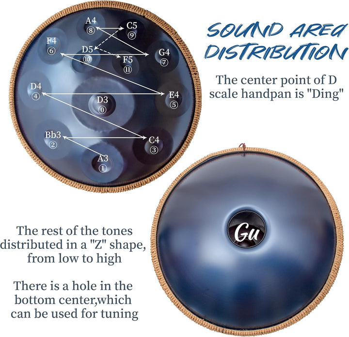 LOMUTY Handpan Drum 12 Töne 22 Zoll Stahltrommel in D-Moll Kurd 432 HZ Steel Tongue Drum mit weicher
