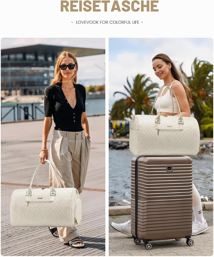 LOVEVOOK Reisetasche Sporttasche Damen, 45L Gross Weekender Travel Bag Kliniktasche Geburt mit Kultu