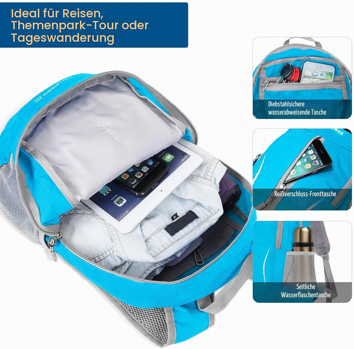 ZOMAKE Ultraleicht Faltbarer Rucksack - Packbare Backpacks 25L,Kleiner Faltbar Rucksäcke Wanderrucks