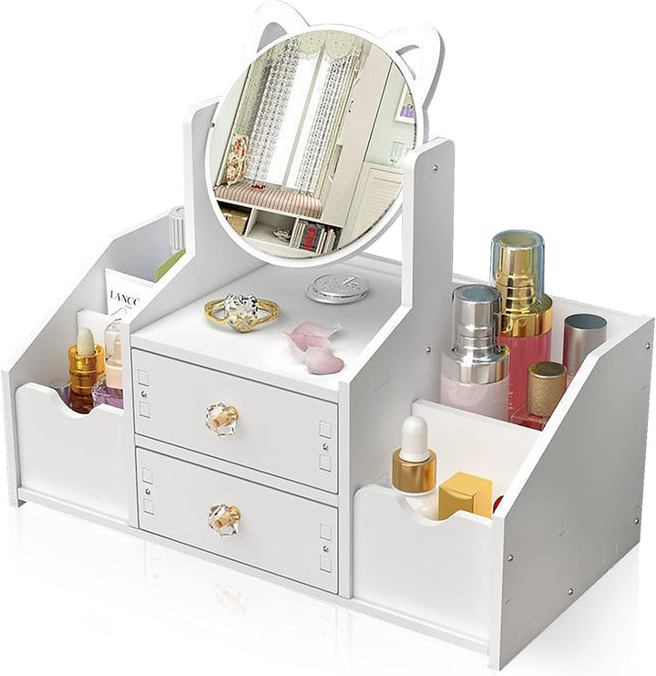Make up Organizer mit Schublade, Schminktisch Organizer mit Spiegel, Weiss Cosmetic Organizer, Deskt