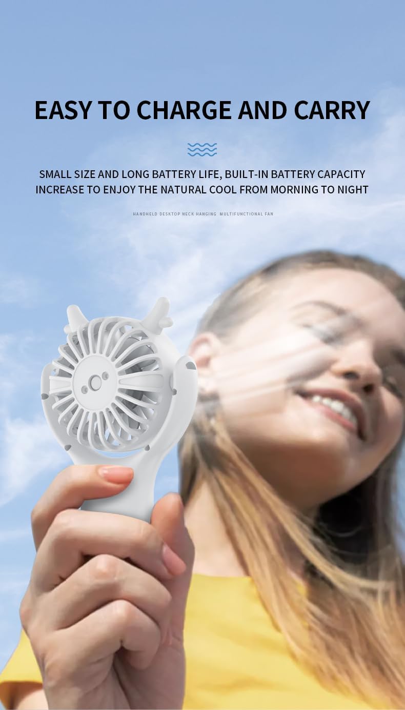 Mini Handventilator mit Feuchtigkeitsfunktion, Tragbarer Taschenventilator USB-C Wiederaufladbarer,