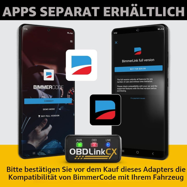 OBDLINK CX Bimmercode Bluetooth 5.1 BLE OBD2 Adapter for BMW/Mini, Works with iPhone/iOS & Android,
