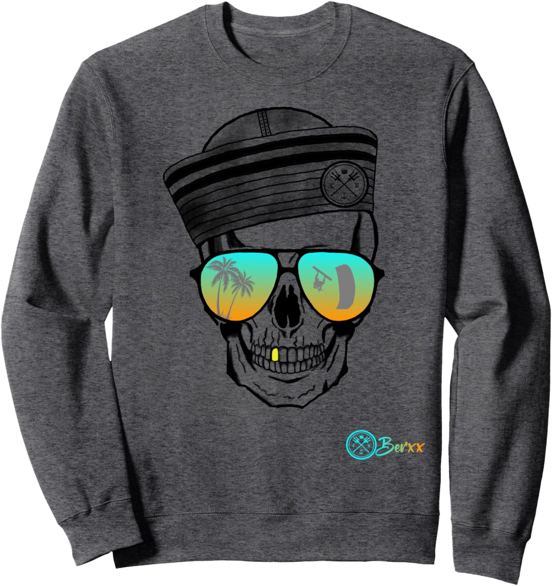 Totenkopf Skull Surfen Palmen Meer Strand Beach Kitesurfen Sweatshirt