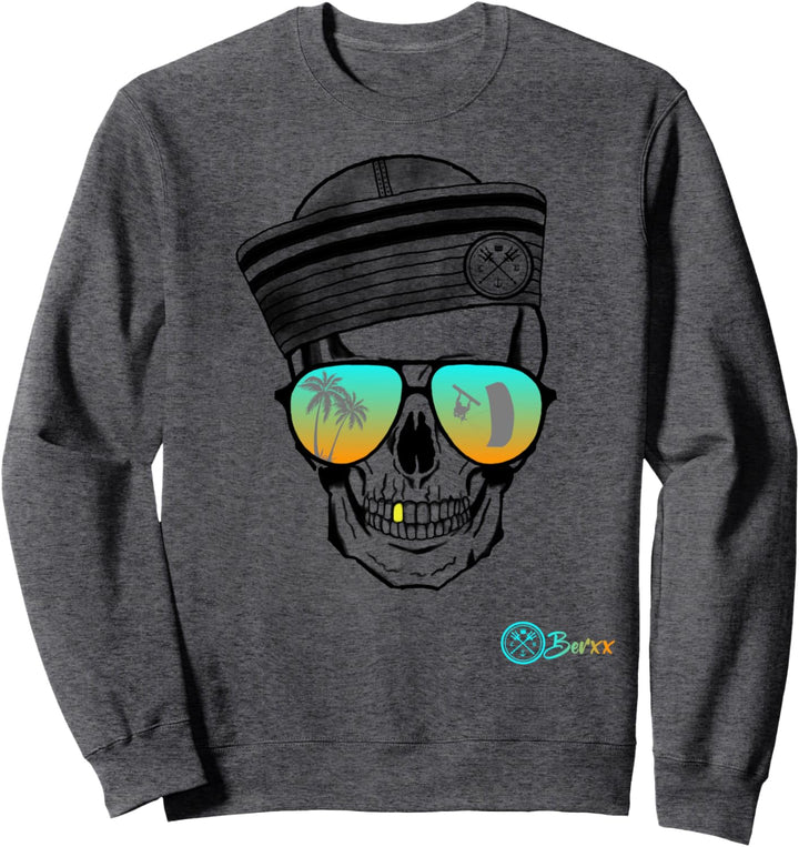 Totenkopf Skull Surfen Palmen Meer Strand Beach Kitesurfen Sweatshirt