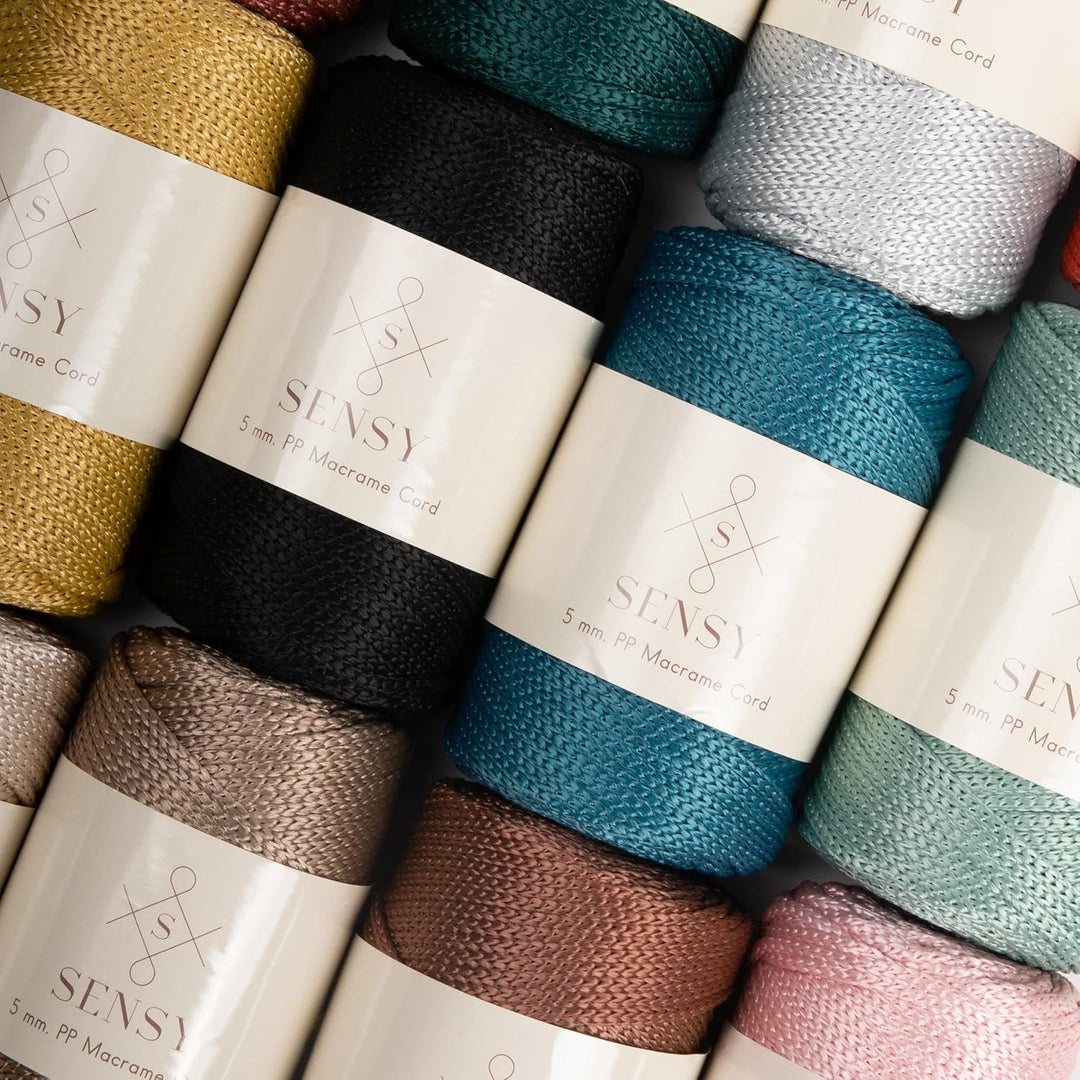 Sensy Premium 5 mm Polyester-Seil, 100 % Polypropylen-Kordel, Makramee-Schnur, 5 mm, Häkelnadel, Mak