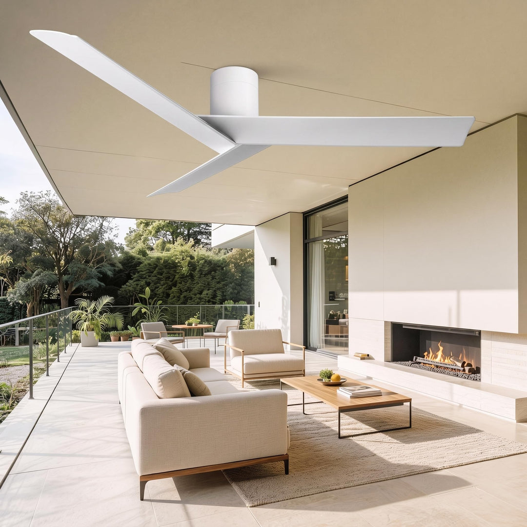 Deckenventilator ohne Licht 140 cm (55 Zoll) Mattweiss | Flacher deckenbündiger DC-Motor leise (Somm