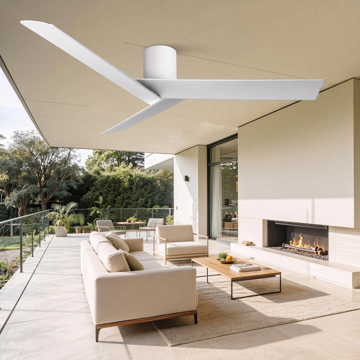 Deckenventilator ohne Licht 140 cm (55 Zoll) Mattweiss | Flacher deckenbündiger DC-Motor leise (Somm