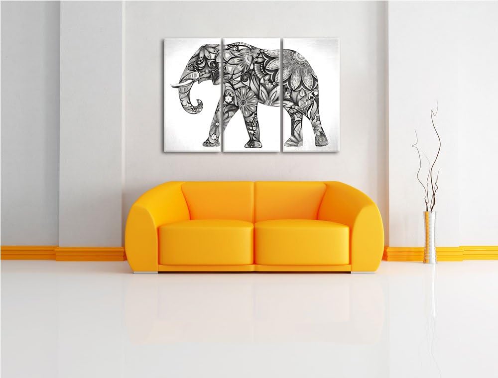 Elefant mit Ornamenten Spezial 3-Teiler Leinwandbild 120x80 Bild auf Leinwand, XXL riesige Bilder fe