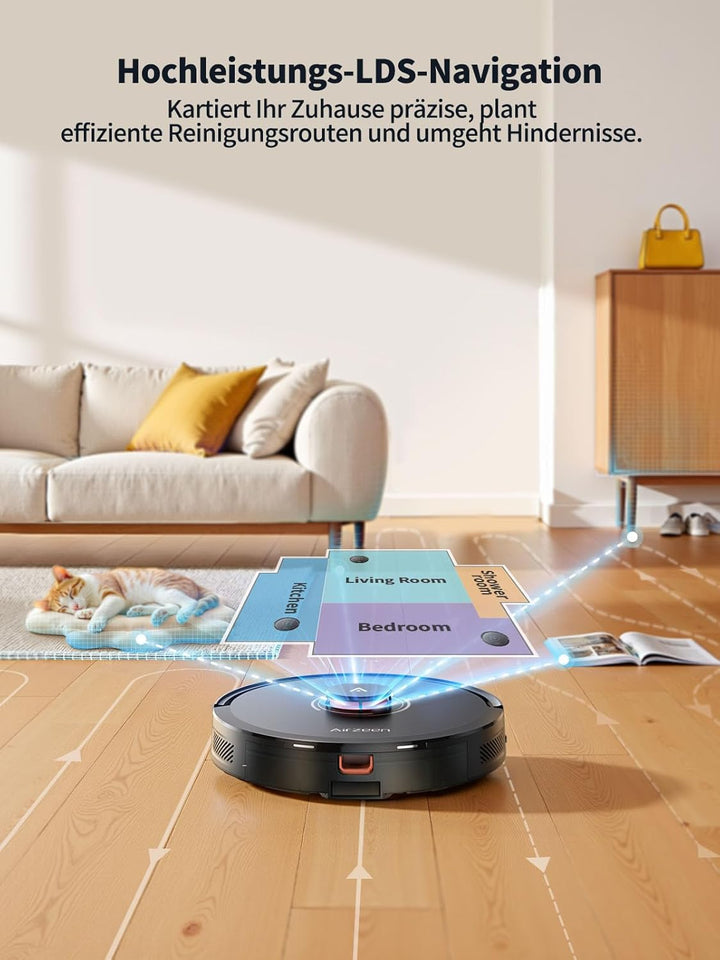 Airzeen Saugroboter mit Wischfunktion, Staubsauger Roboter mit Absaugstation, 6000Pa Saugkraft Saug