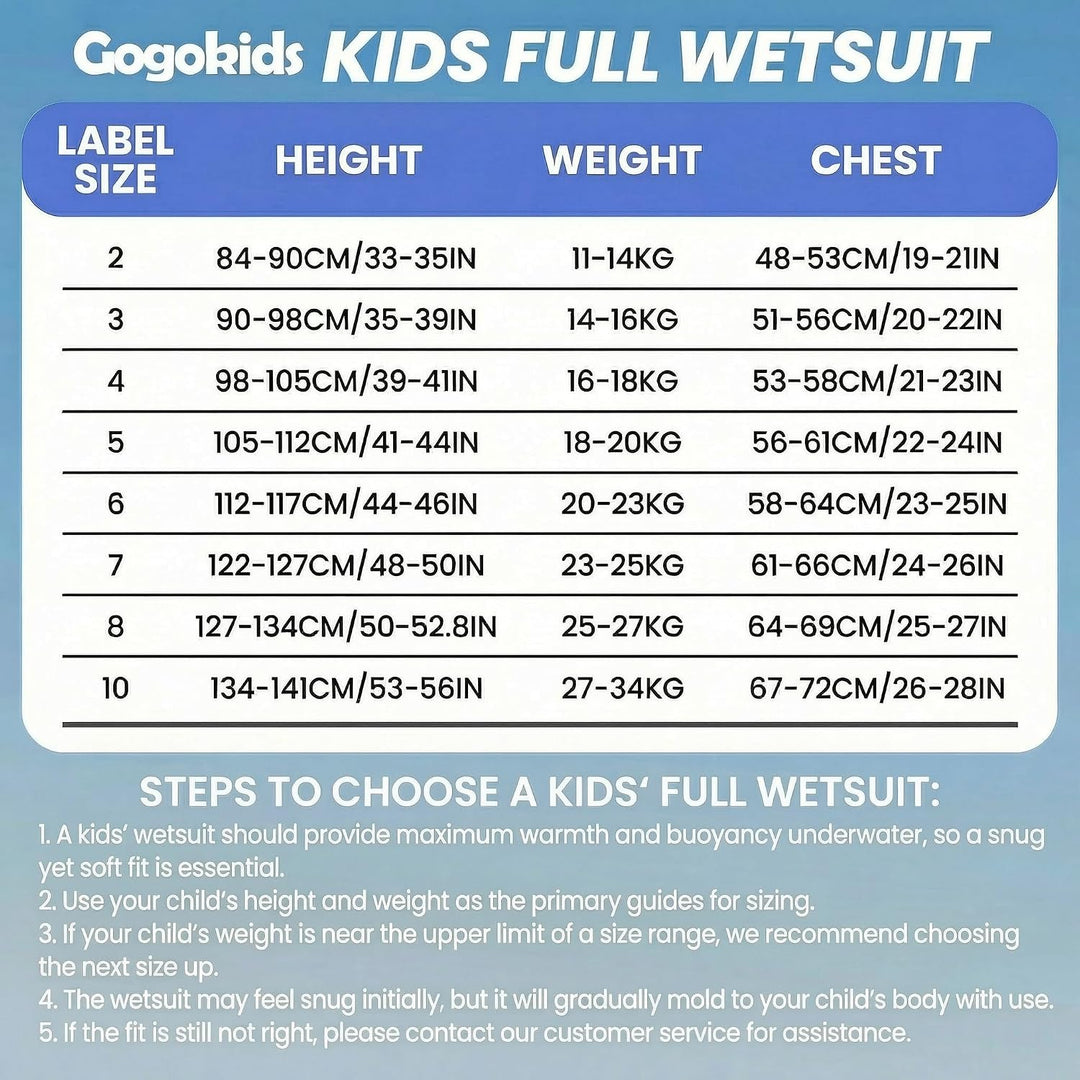 Gogokids Kinder Neoprenanzug 2,5mm, Neopren Thermische Badeanzüge mit UV 50+ Schutz für 3-10 Jahre M