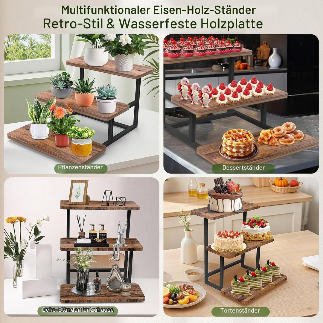 Blumenregal 3-stufig, stabil Pflanzenständer Holz und Metall, innen aussen Blumenleiter für Wohnzimm