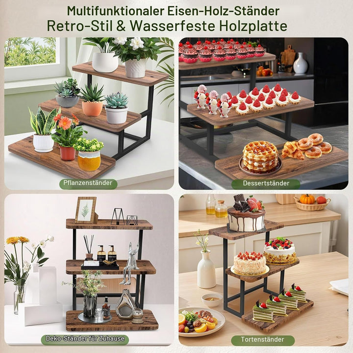 Blumenregal 3-stufig, stabil Pflanzenständer Holz und Metall, innen aussen Blumenleiter für Wohnzimm