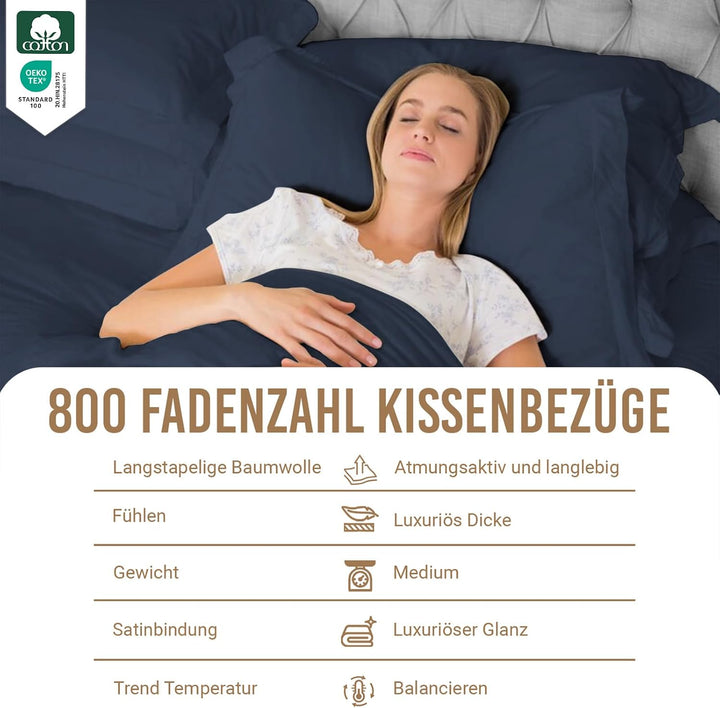 Pizuna Luxuriöser Kopfkissenbezug 50x75 cm 2er Set Dunkelblau, 800 Fadenzahl Baumwolle Kissenbezüge,