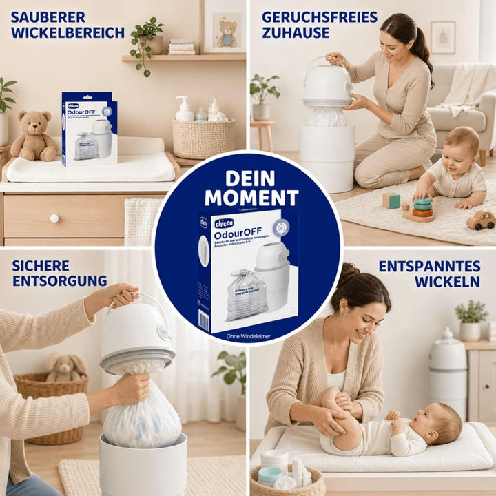 Chicco Windeleimer Nachfüllpack & Windel Blaubaer | geruchsdichte & auslaufsichere Beutel | Für saub