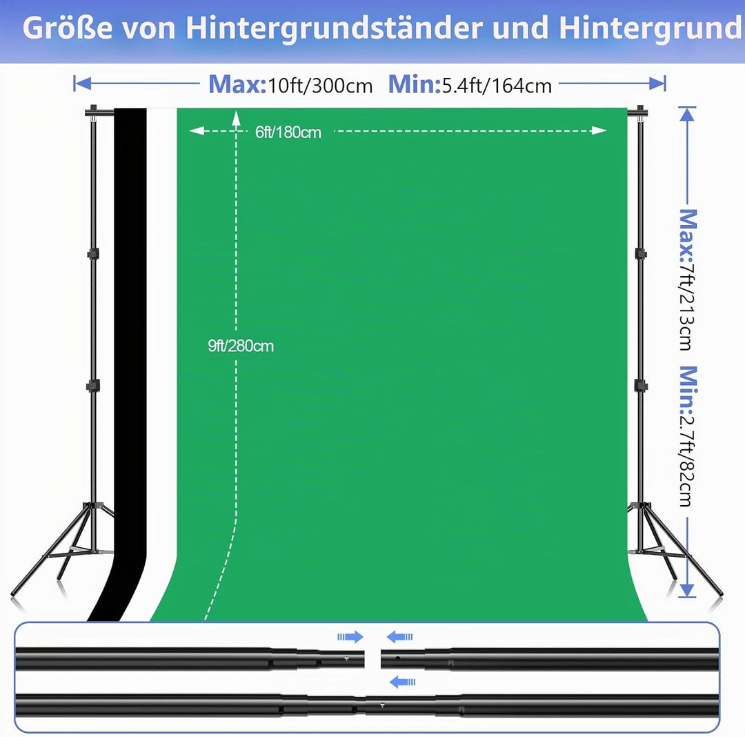 EMART Fotostudio Hintergrund Ständer Set mit Stoff, Hintergrundsystem 2m×3m mit Foto Hintergrund 1,8