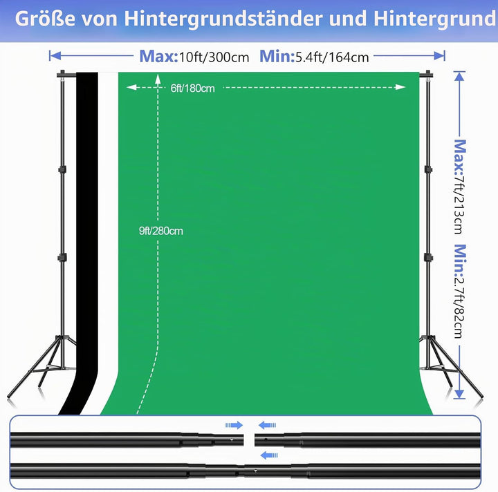 EMART Fotostudio Hintergrund Ständer Set mit Stoff, Hintergrundsystem 2m×3m mit Foto Hintergrund 1,8