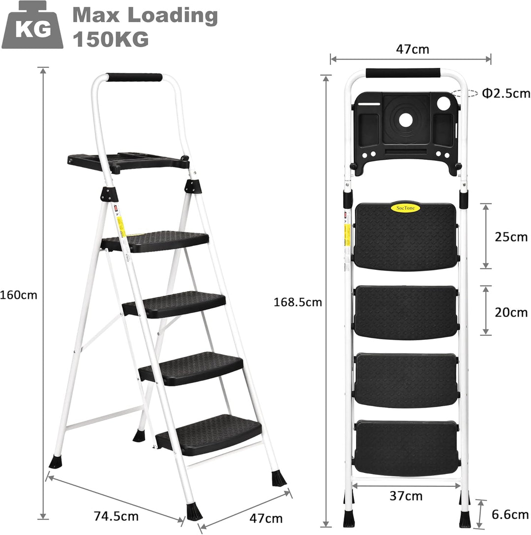 HBTower 4-Stufen-Leiter, Klappbarer Tritthocker mit Breitem Anti-Rutsch-Pedal, Stabiler Praktischer