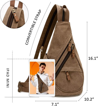 KL928 Canvas Sling Bag Rucksack Damen und Herren – Schulterrucksack Umhängetasche Crossbag Verstellb