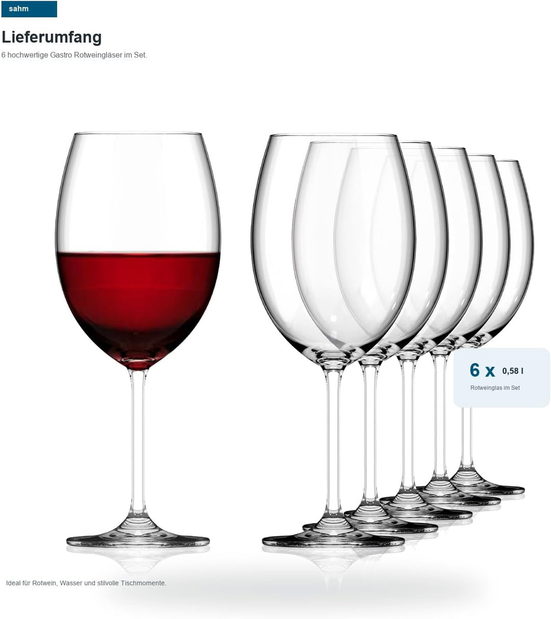 Sahm Rotweingläser Gross bauchig 6er Set - 580ml Weingläser Rotwein - Rotweingläser 6er Set Spülmasc