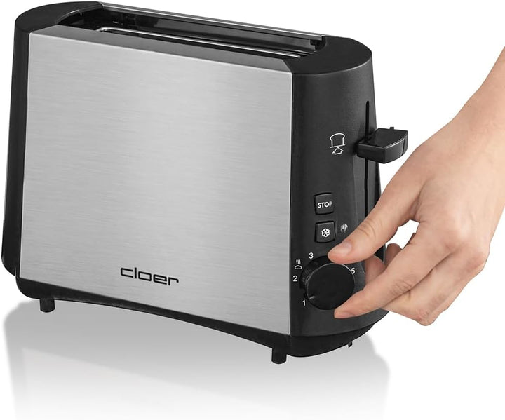 Cloer 3890 Single-Toaster, Minitoaster für 1 Toastscheibe, 600 W, "Auftau-Funktion", Krümelschublade