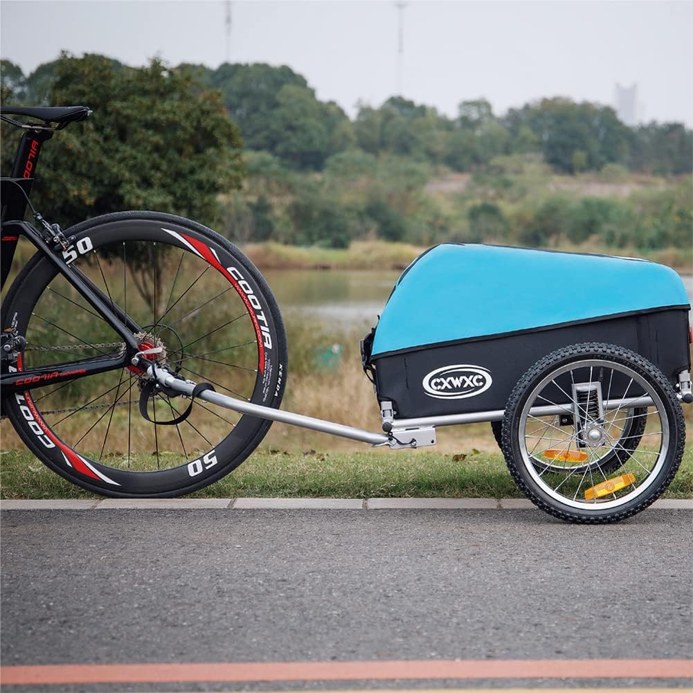 CXWXC Fahrradanhänger mit Stossdämpfer Grosser Laderaum bis 120L Tragkraft max. 88 Pfund/40KG, Klapp