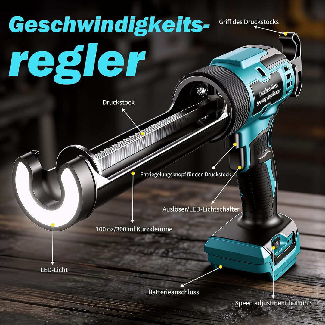 Akku Kartuschenpresse für Makita 18V Akkus- 300ml, Elektrische Kartuschenpresse mit LED-Licht und 6