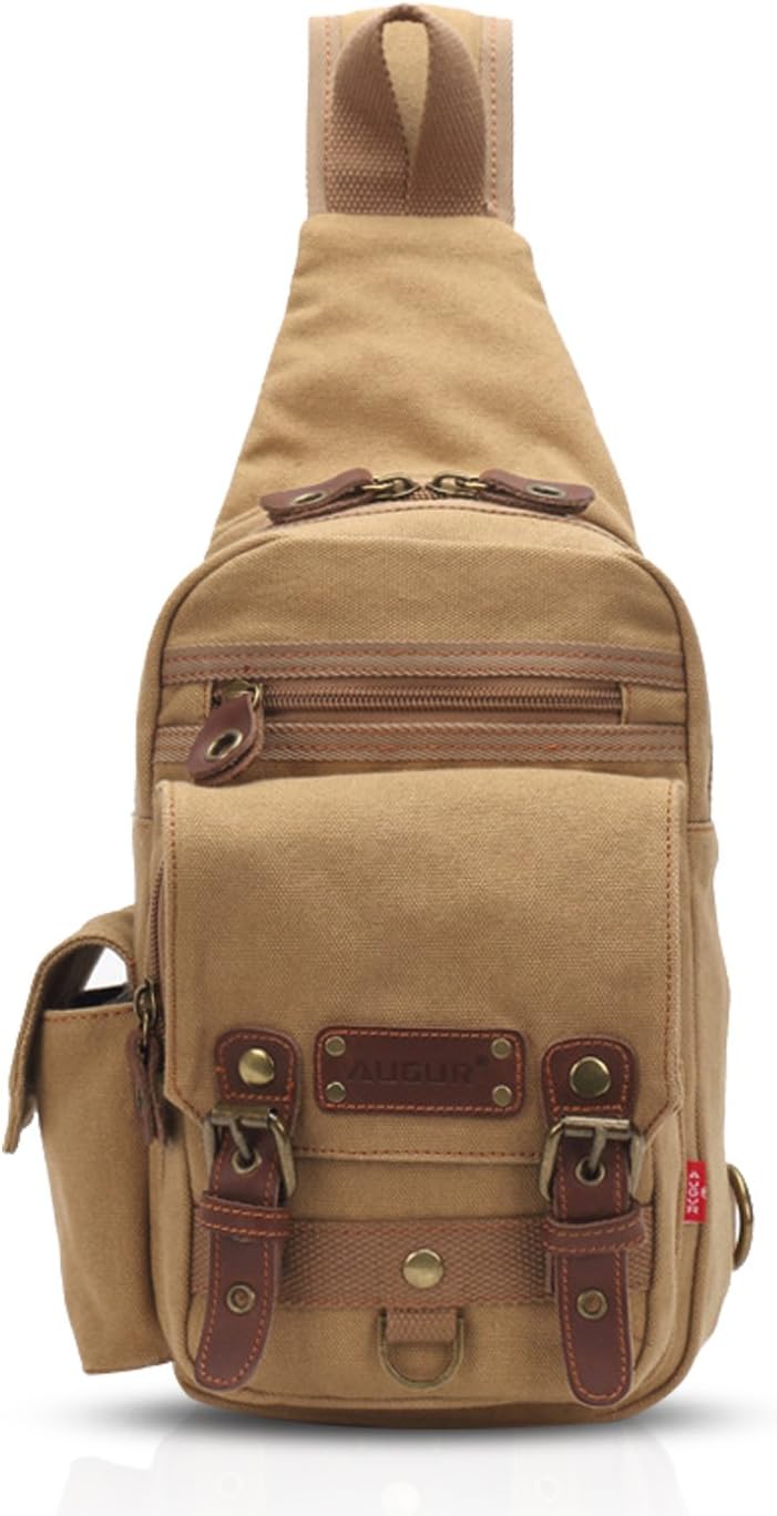 FANDARE Sling Bag Messenger Bag Schulterrucksack Umhängetasche Kleine Sporttasche Canvas Khaki, Khak