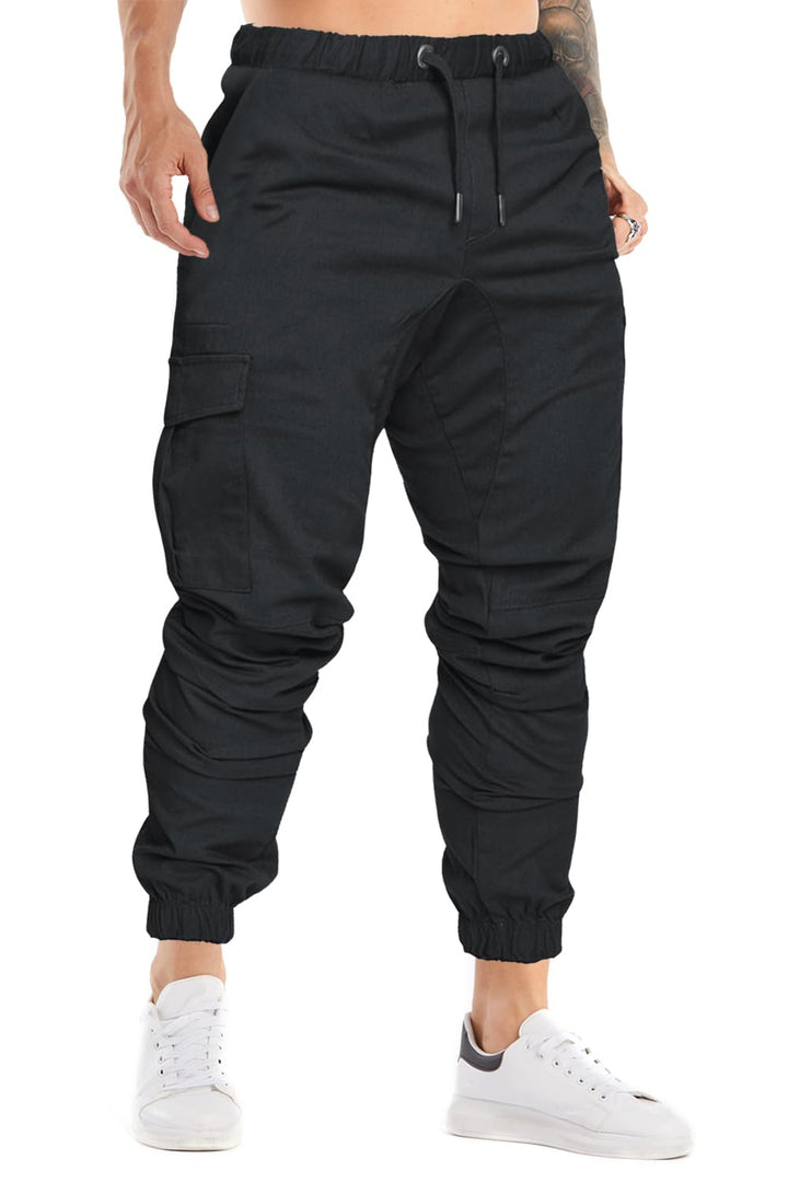 Cindeyar Herren Hosen Slim Fit Casual Jogger Sporthose Freizeithose Cargo Chino Jeans Hose XL Schwar