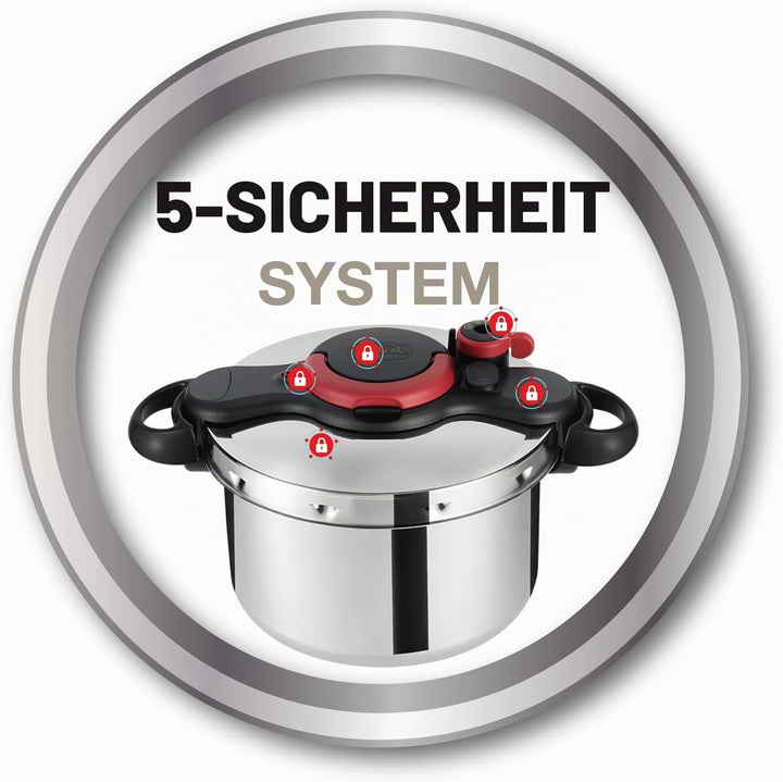 Tefal Clipso Minut Easy Druckkochtopf, Edelstahl, bunt, 22 cm, 6 l
