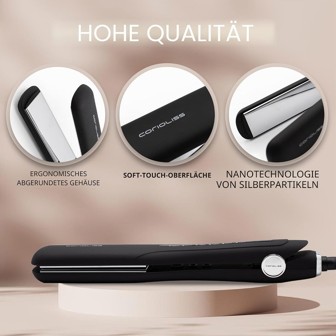 Corioliss WIDE | Glätteisen | Extra Breite Titanplatten Anti Frizz | Haarglätter Locken und Glätten