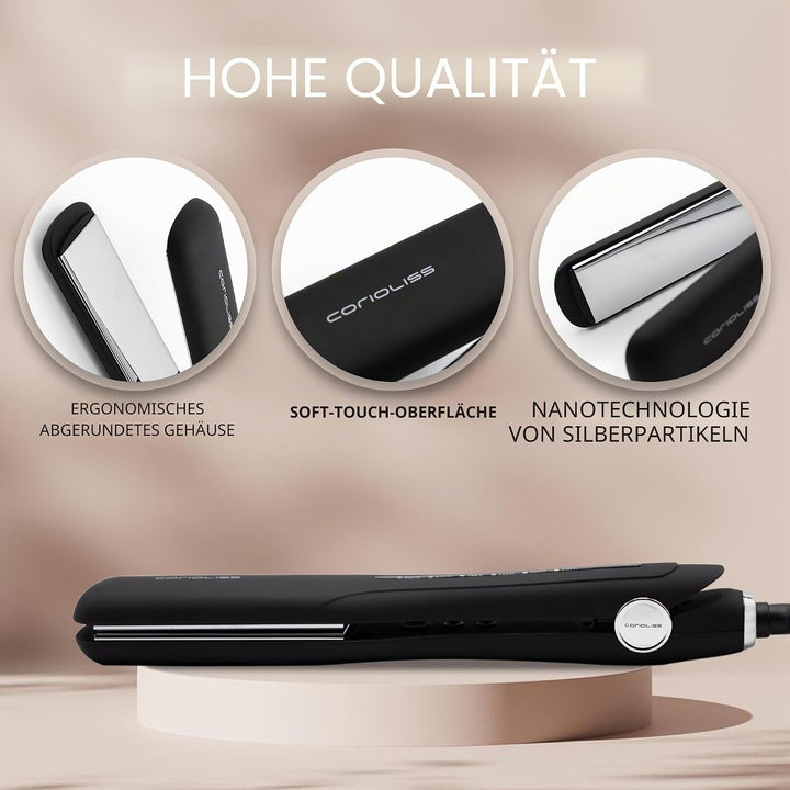 Corioliss WIDE | Glätteisen | Extra Breite Titanplatten Anti Frizz | Haarglätter Locken und Glätten